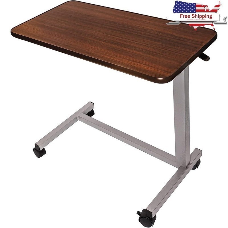 Adjustable Overbed Table Disabled W/ Rolling Casters Multipurpose Medical Use