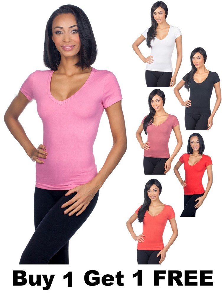 Hering Ladies Thin Lightweight Stretch Basic V-Neck T-shirt 02TQ