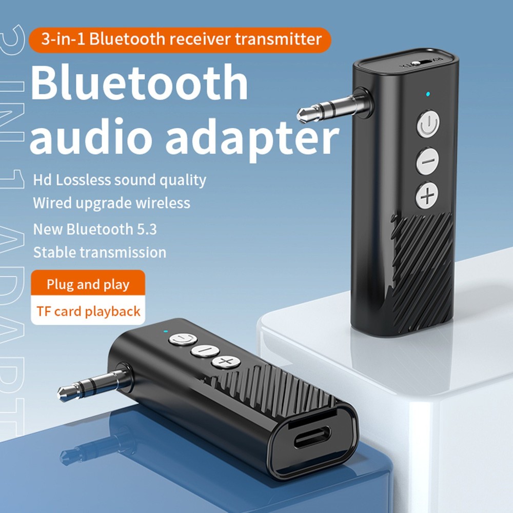 3-in-1 Wireless Bluetooth 5.3 Transmitter Receiver Adapter Audio ABS Black