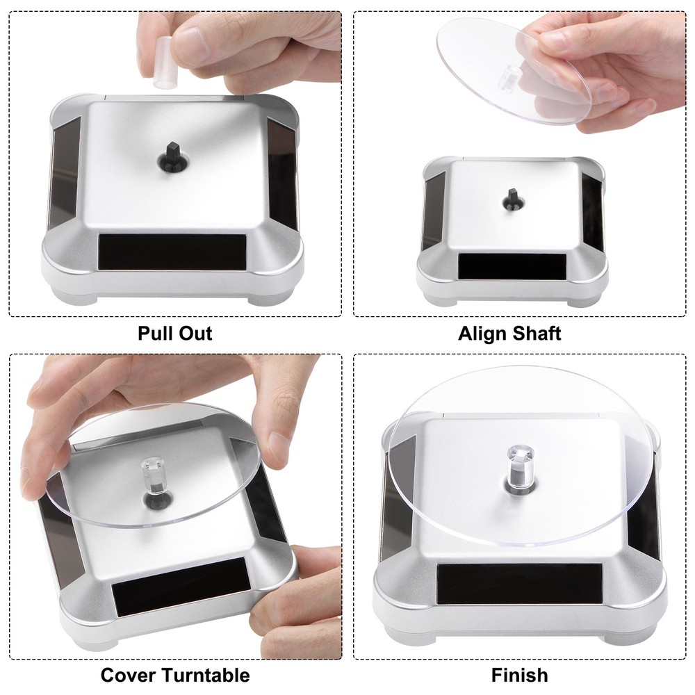 Solar Display Stand Turntable 360°Rotating Double Use LED Light ABS Silver