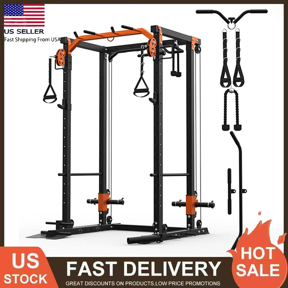 Power Cage All-in-1 Home Gym with LAT Pulldown & Cable System 2000LBS Squat Rack