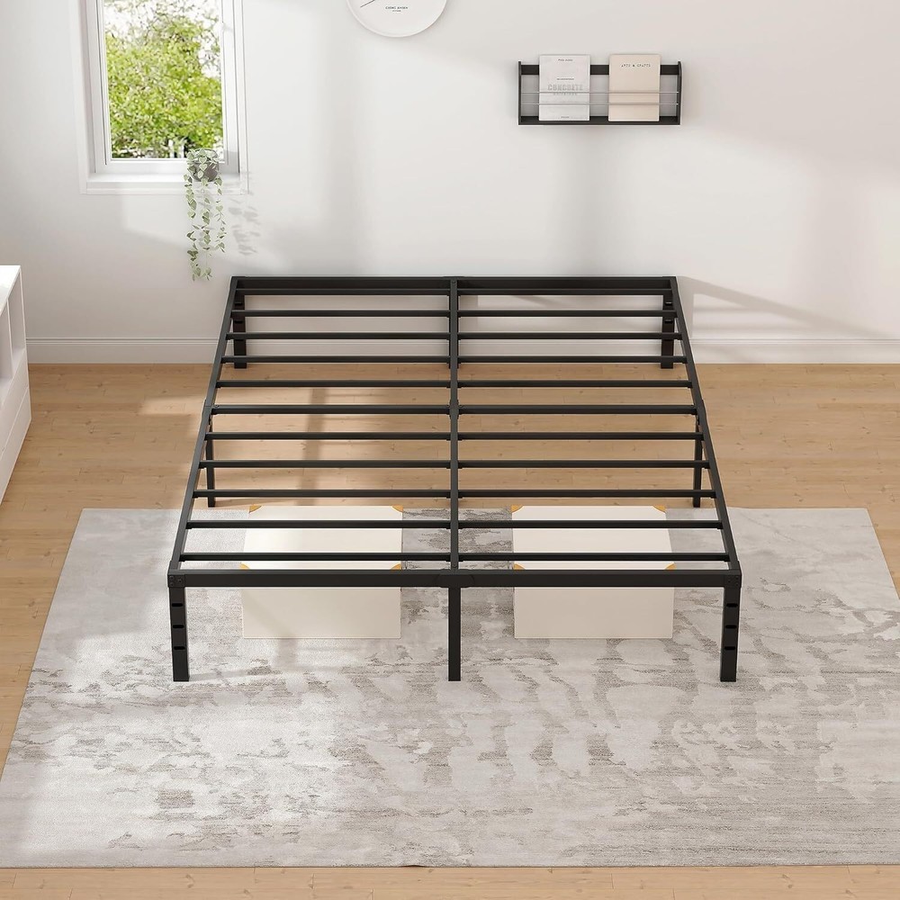 Queen Size Metal Platform Bed Frame  Storage Space Under The Bed Heavy Duty
