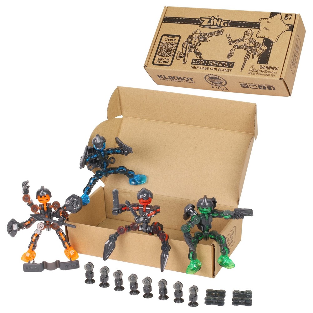 Zing Klikbot, Complete Set of 4 Poseable 4 Piece Assortment, Multi Color