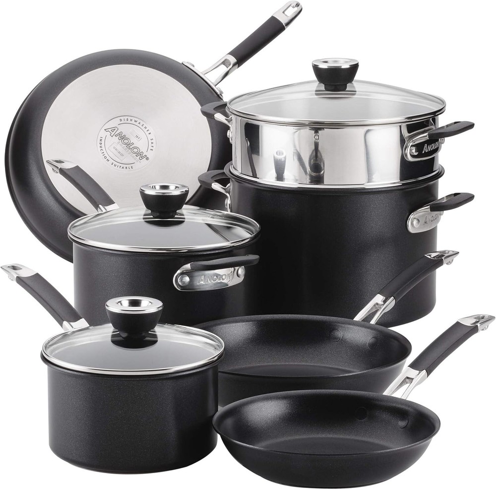 Anolon SmartStack Hard-Anodized Nesting Pots and Pans Set/Cookware Set, 10-Piece