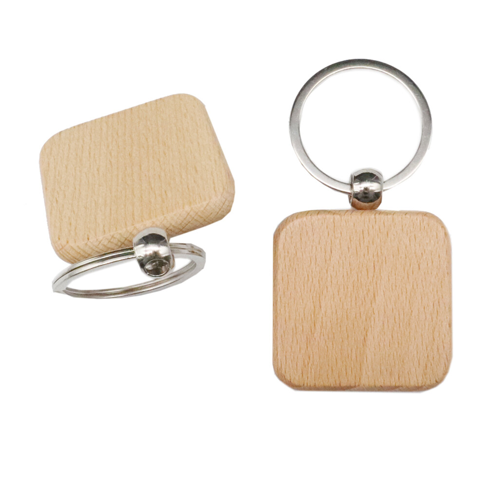 10 PACK DIY Square Blank Wood Keychain Custom Key Tags Personalized Gift