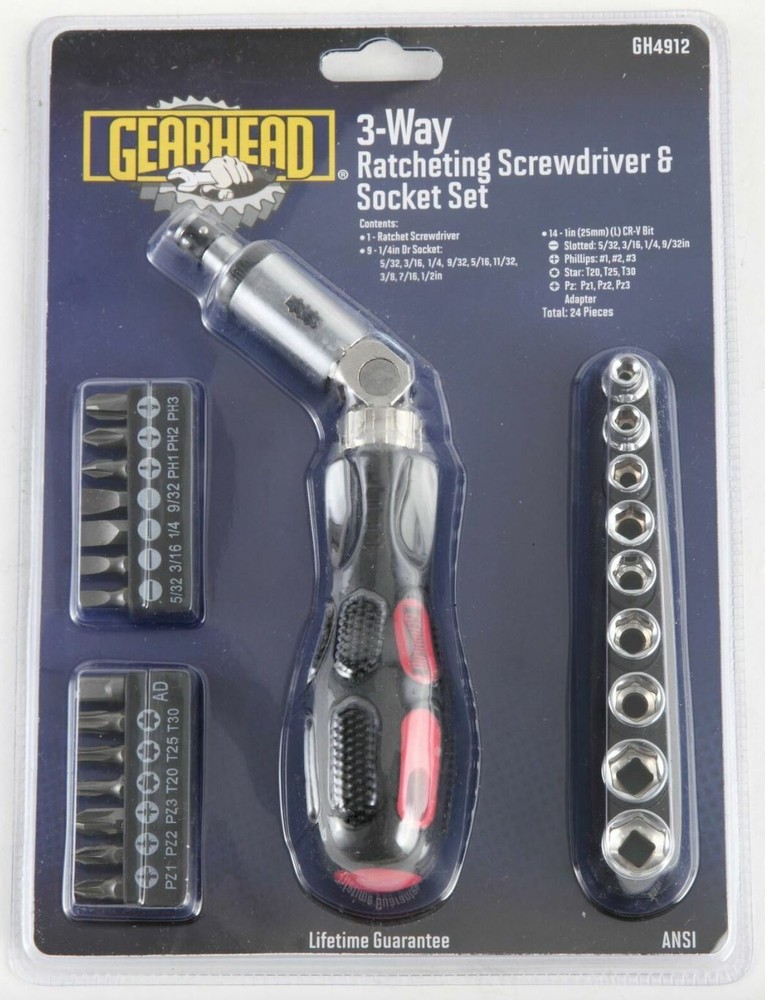 Gearhead 3-Way Ratcheting Screwdriver & Socket Set GH4912