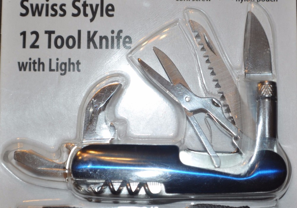 12 FUNCTION SWISS STYLE MULTI-TOOL POCKET FOLDING KNIFE WITH CARRY POUCH