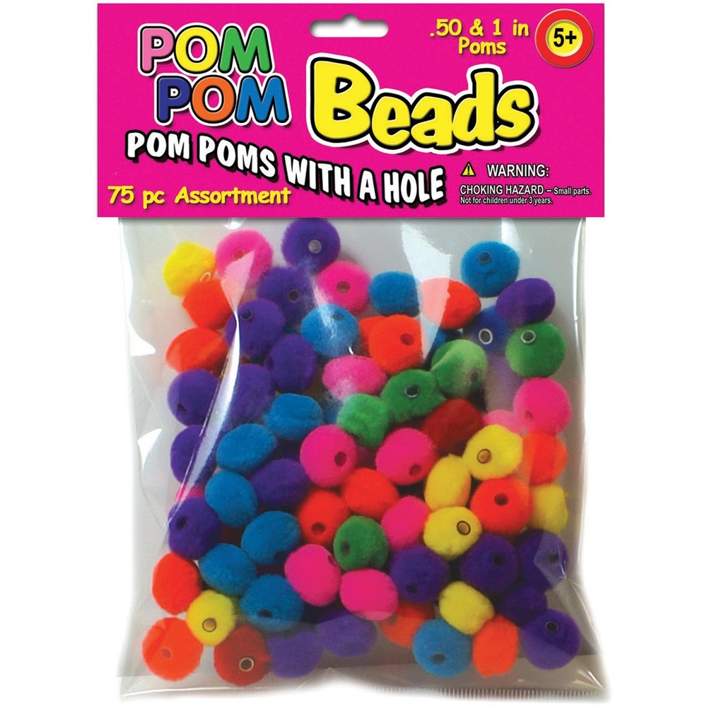 Pom-Pom Beads .5" & 1" 75/Pkg Assorted