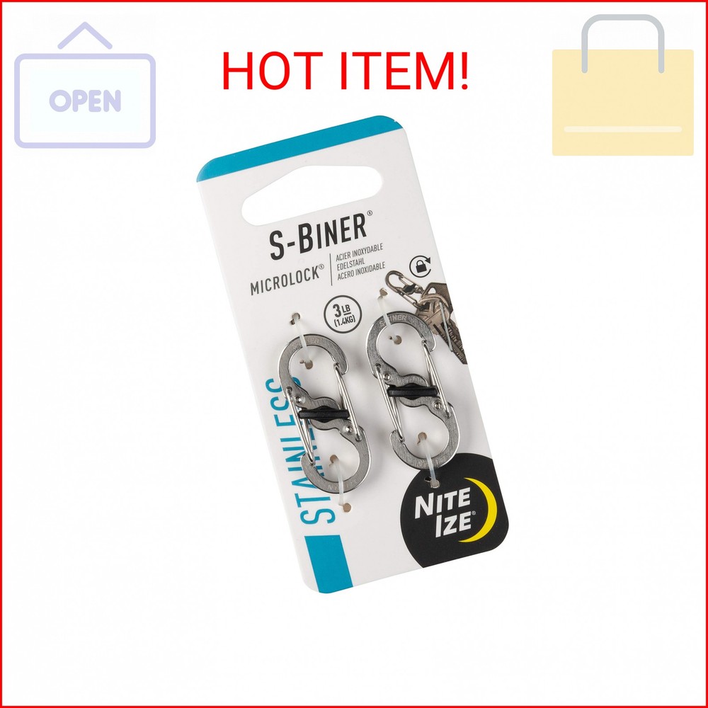 Nite Ize S-Biner MicroLock, Locking Key Holder, Stainless-Steel 2-Pack