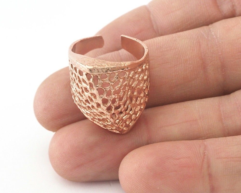 Ring Adjustable Mesh Rose Gold Plated brass Statement ring women 7.5US 3019