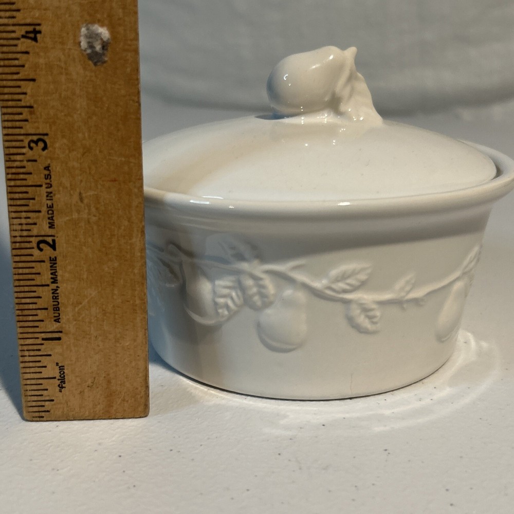 Lillian Vernon Round White Pear Butter Dish
