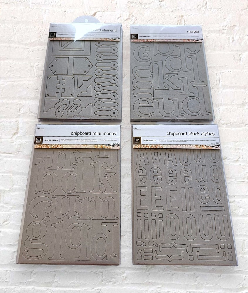 4 Pks Chipboard Asst Alphabet Letters & Elements Self-Adhesive Basic Grey 300+