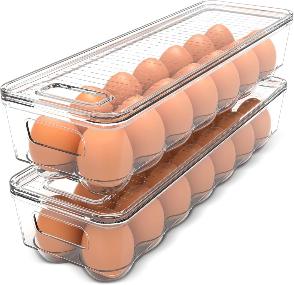 Egg Container with Lid and Handle for Refrigerator Organization- Pack of 2 - Cle