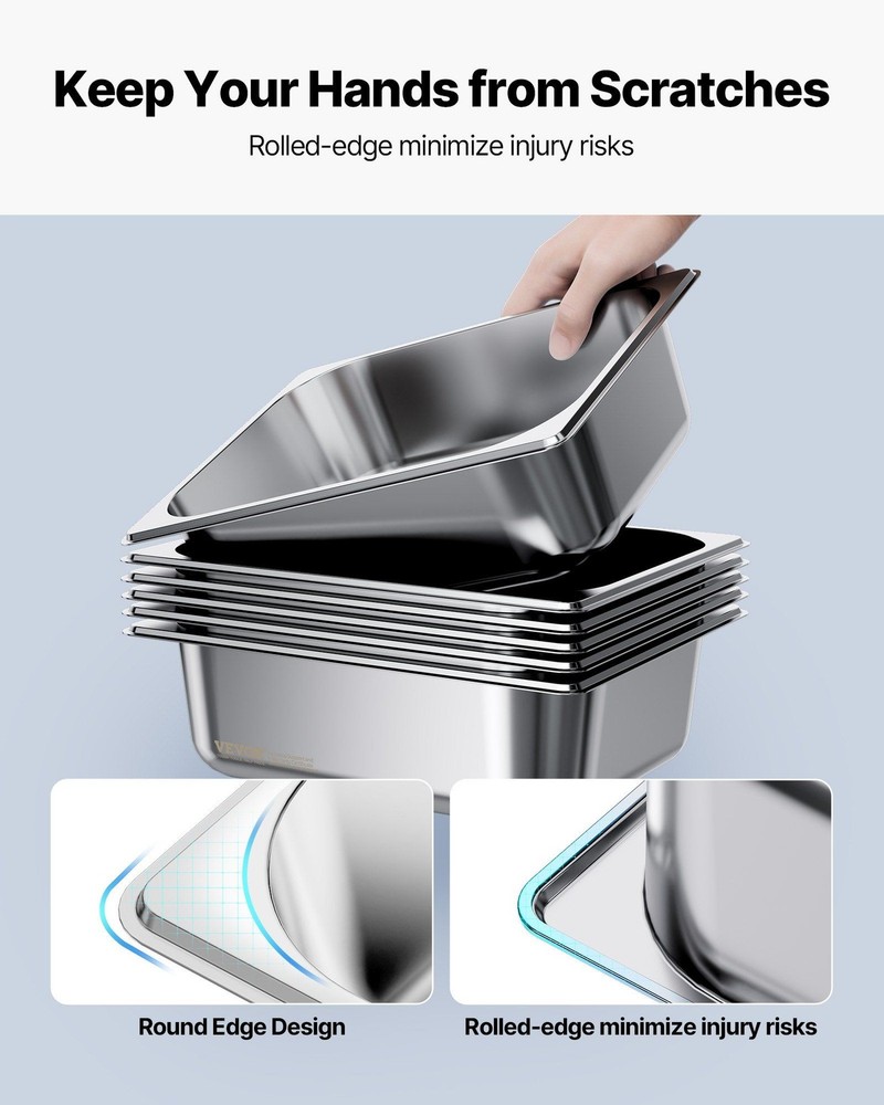 1/2 Size 4" Deep 6-Pack Stainless Steel Pan Reusable Eco Friendly