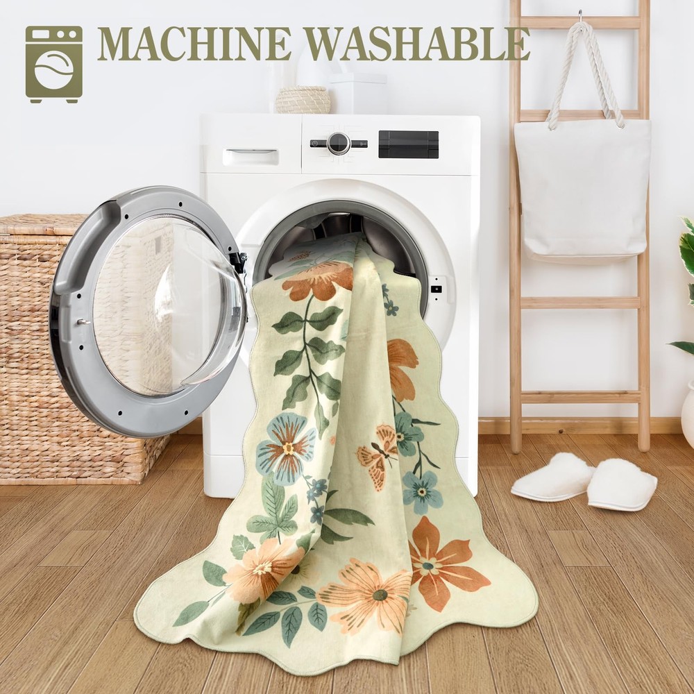 Lahome Floral Entryway Rug, 2x4 Washable Kitchen 2' x 4'（Rectangular）, Beige