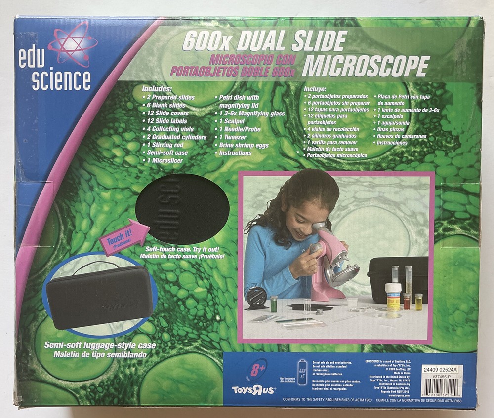 Edu Science 600x Dual Slide Pink Microscope with Carry Case
