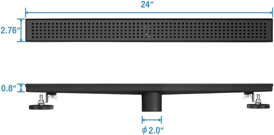 Desagüe de ducha lineal de 24 pulgadas, desagüe de suelo rectangular negro