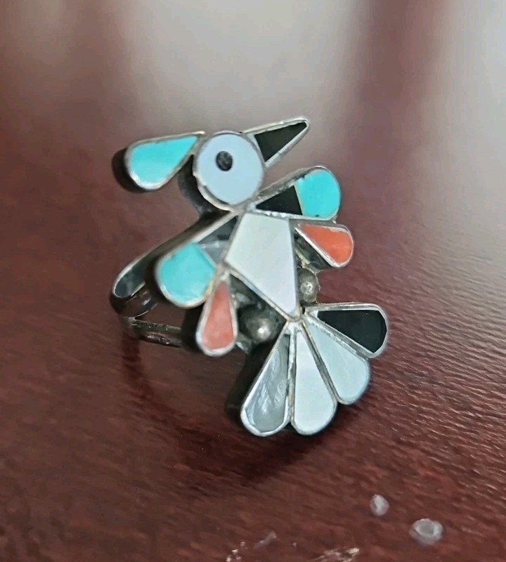 Vintage Zuni Inlay Thunderbird Ring Size 5