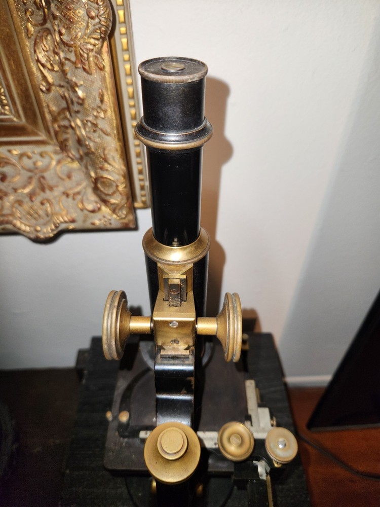 C. 1900 Antique Bausch Lomb Microscope w/ Stage & Light Source