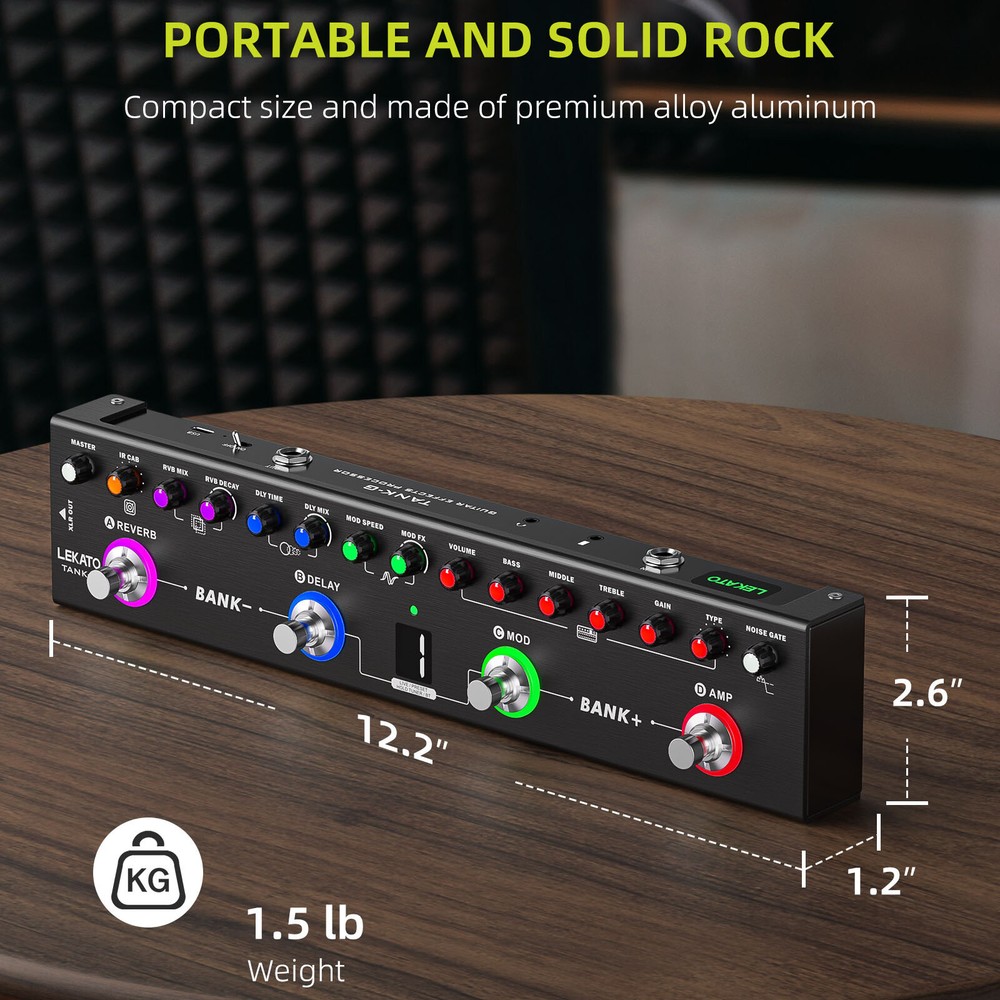 LEKATO Multi Effects Guitar Effects Pedal Processor 36 Presets Built-in 3000mAh