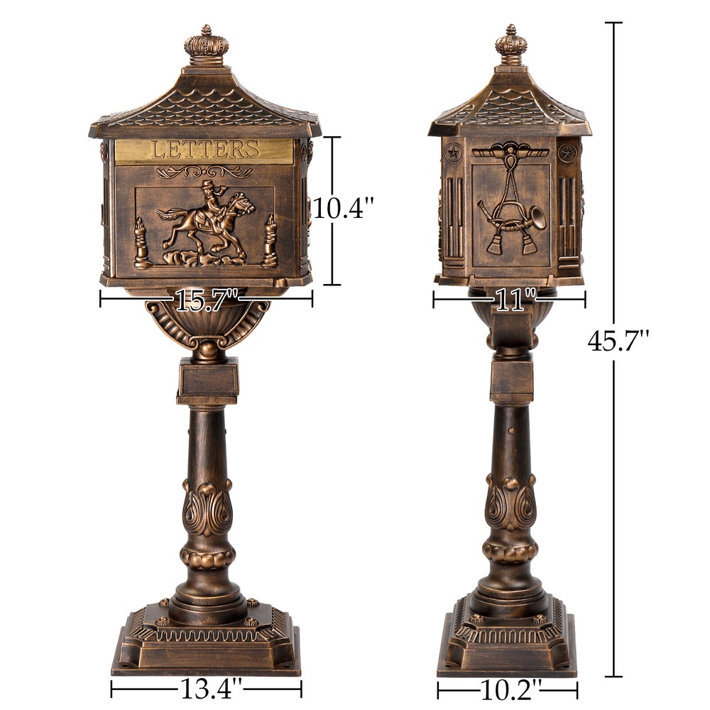 Cast Aluminum Mailbox with Post Postal Box in-Ground Large Security Mailbox