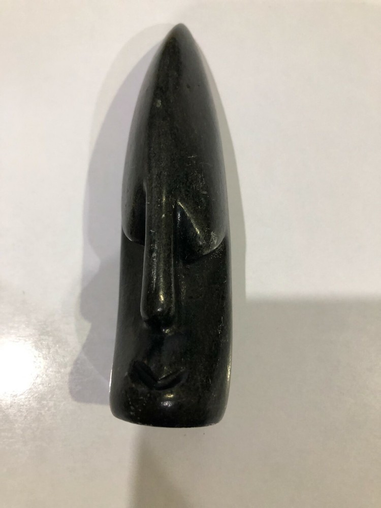 Carved Black Stone Head - 13.5 cm