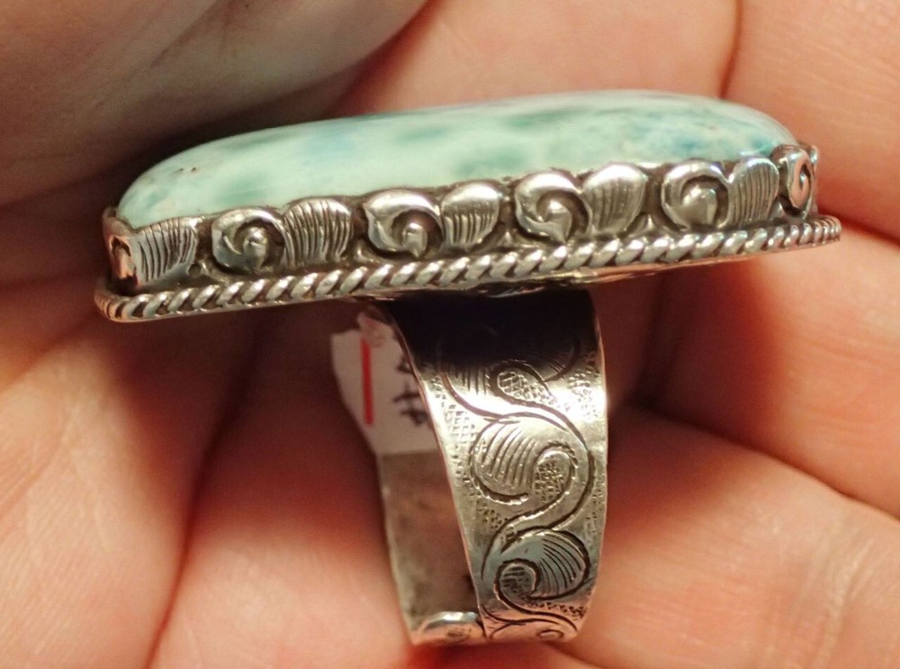 Large Larimar Sterling Ring Adjustable size