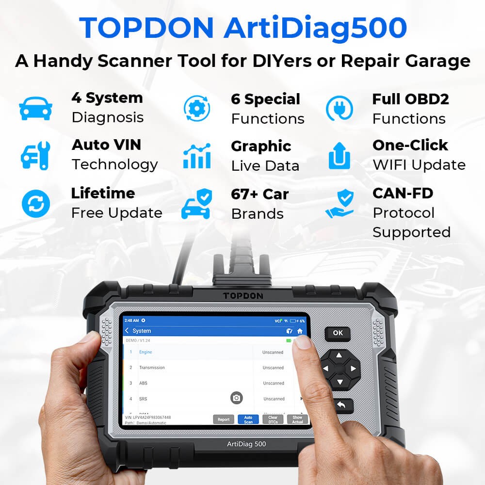 TOPDON Automotive OBD2 ABS SRS Reset Diagnostic Scanner Tool OBD Car Code Reader