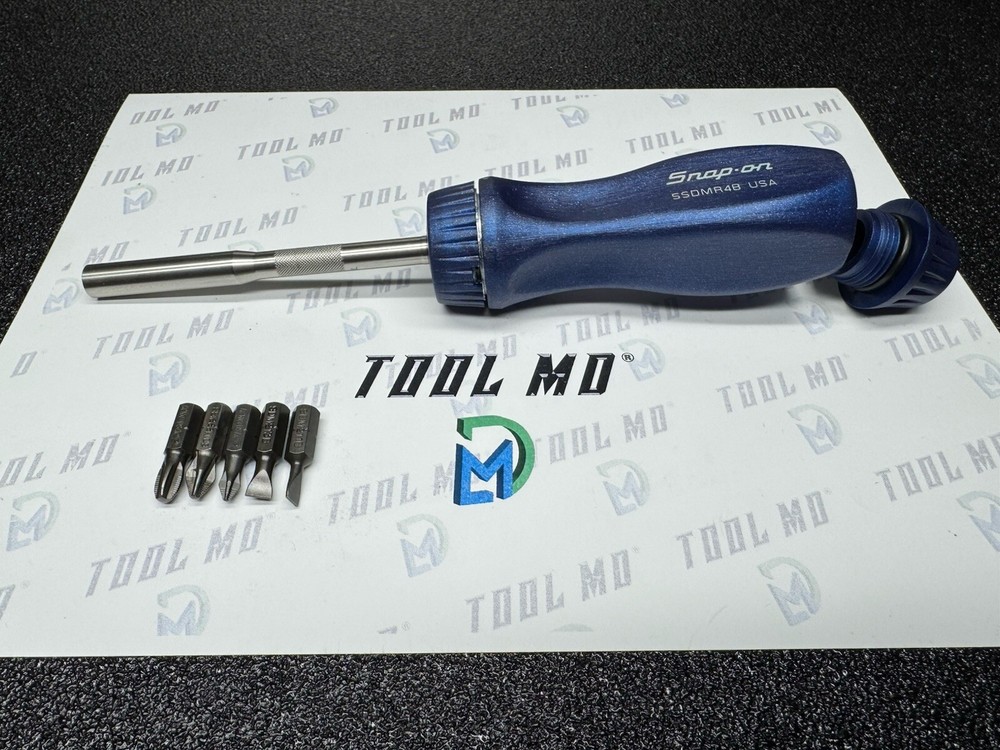 Snap-on Tools NOS POWER BLUE Hard Handle Ratcheting Screwdriver w/Bits SSDMR4B