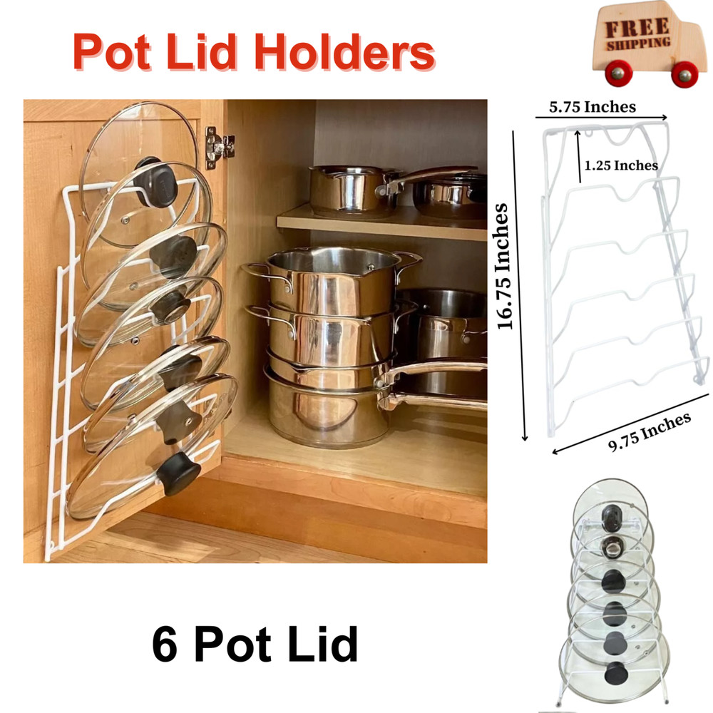 Kitchen Storage Cabinet Pot Lid Rack Cover Holder Organizer Pantry Cupboard Whit
