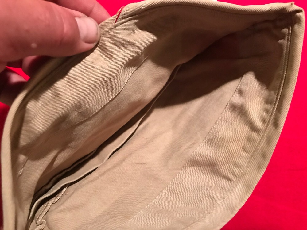 WW2 Khaki Garrison Cap size about 7 1/4 red/white piping
