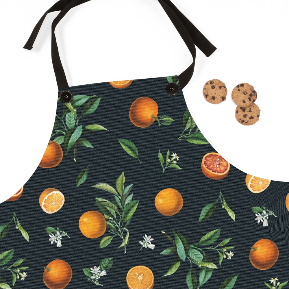 "Citrus Grove" - Orange & Leaf Patterned Chef's Apron