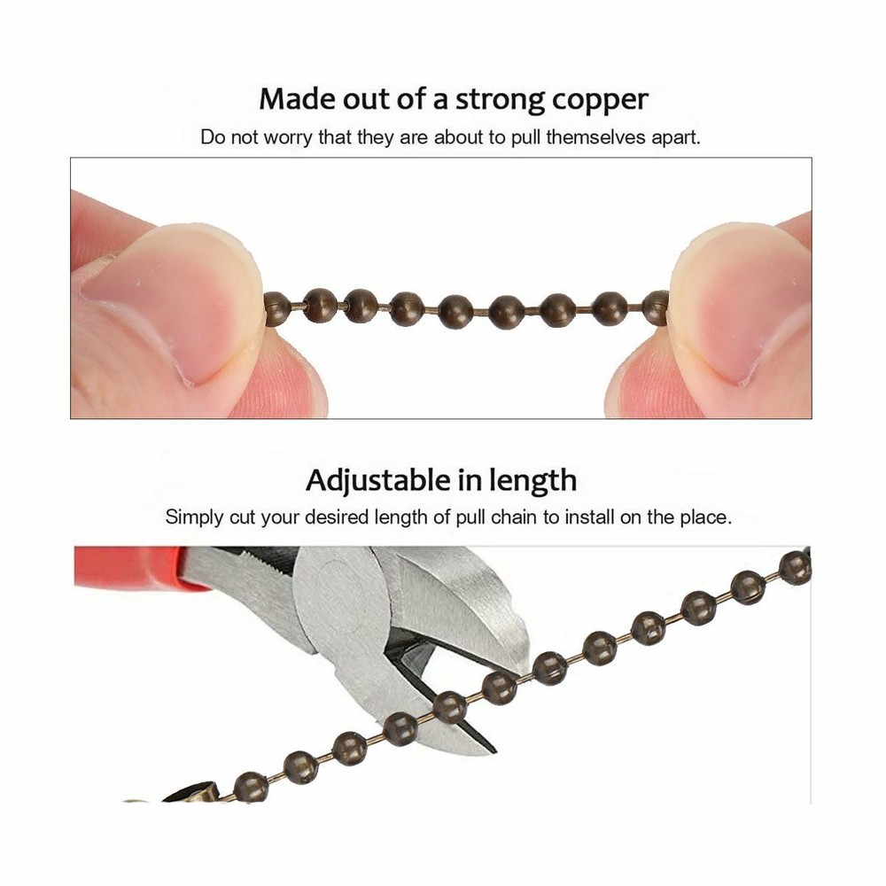 6Pcs Ceiling Fan Light Bulb Pull Chain Beaded Ball Extension Connector Decor 12"