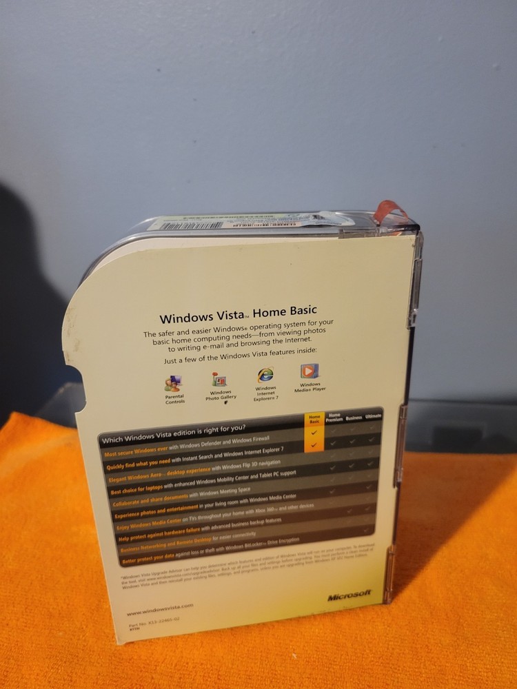 Microsoft Windows Vista Home Basic Service Pack 1 upgrade 32 bit with Key