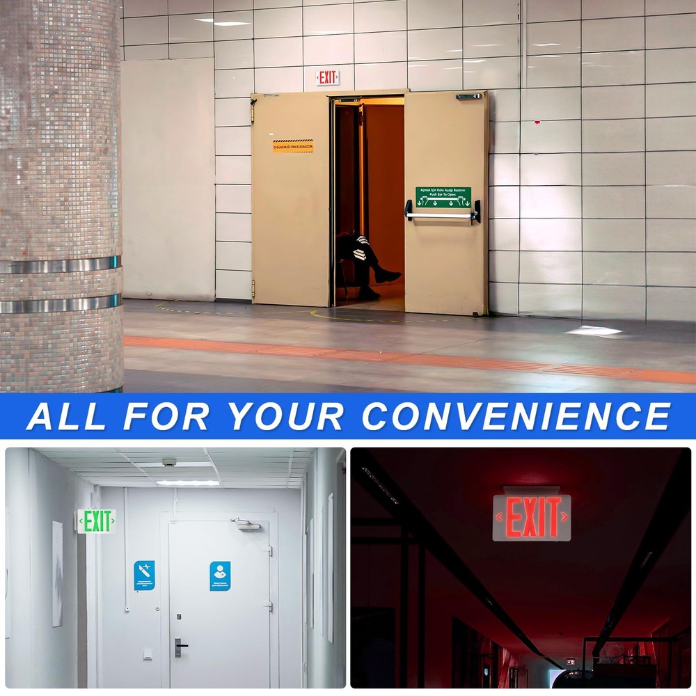 Red/Green LED Exit Sign, Commercial Emergency Exit Light with Battery Backup,...