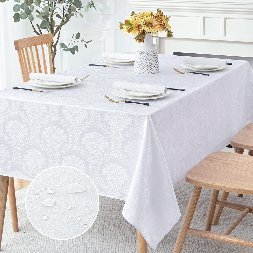 Jacquard Rectangle Tablecloth Waterproof Damask Floral Decorative Table Cloths