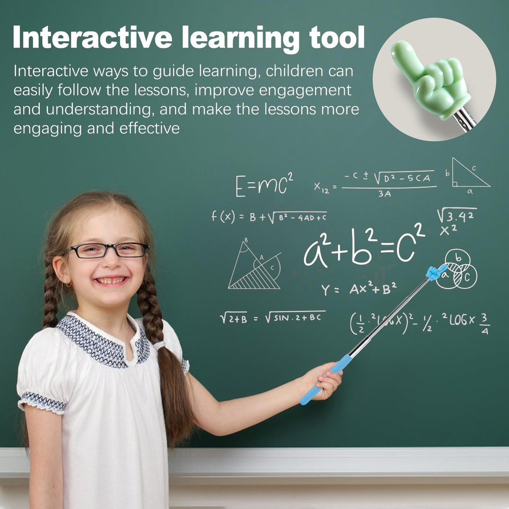 CoguZed 3 Pack Retractable Pointer Stick for Classroom, Blue+Pink+Green