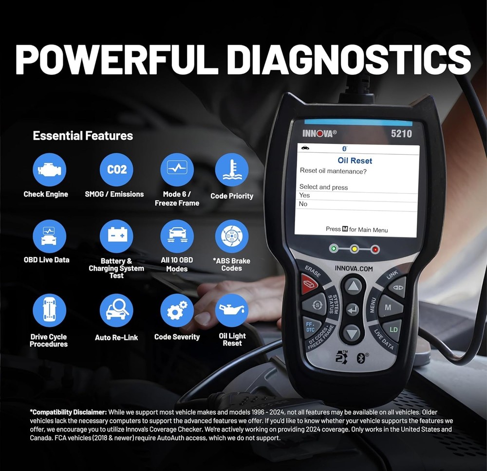 5210 OBD2 Scanner & Engine Code Reader, Battery Tester, Live Data, Oil Reset, Ca
