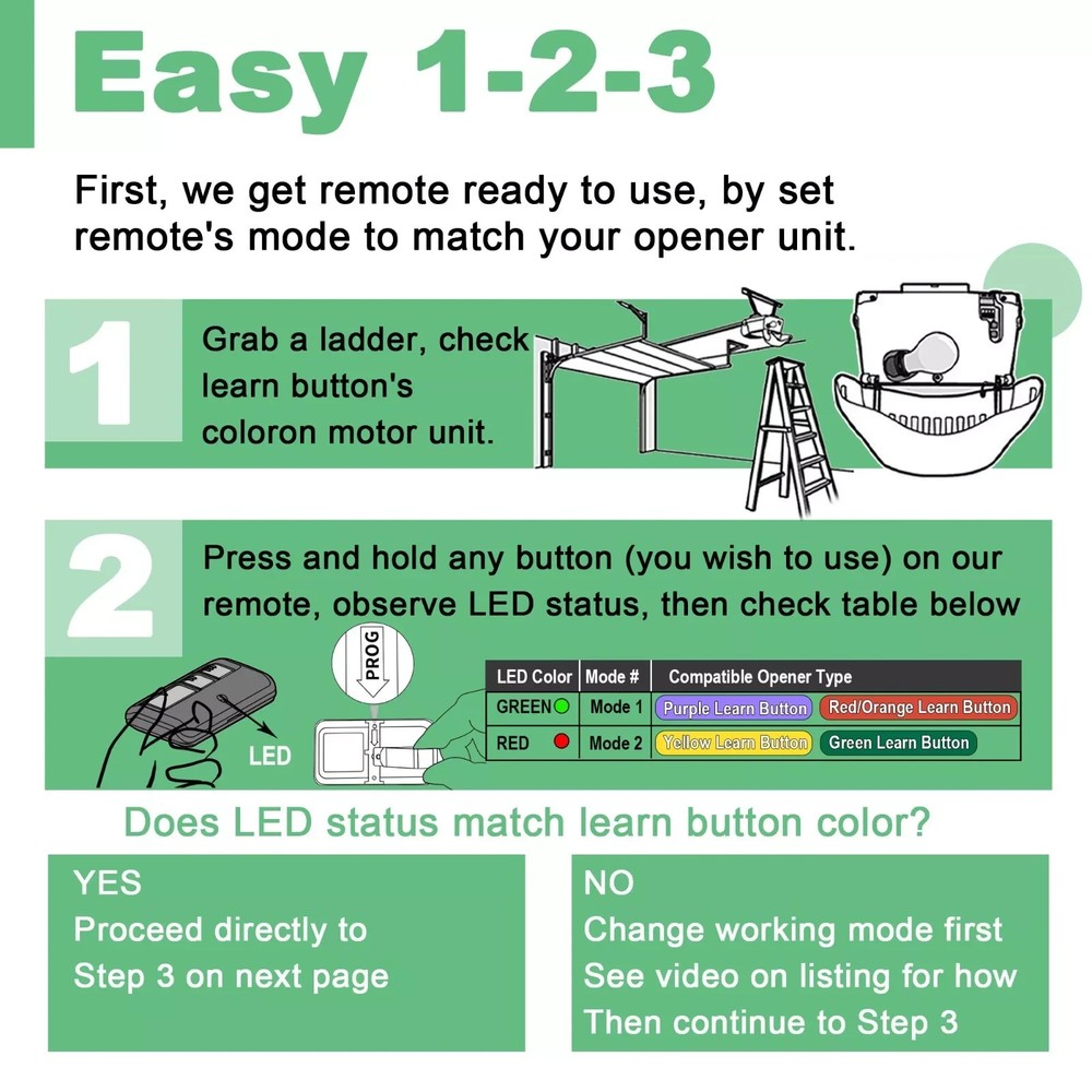 4PCS Remotes for 893MAX Liftmaster Visor 5color learning Button
