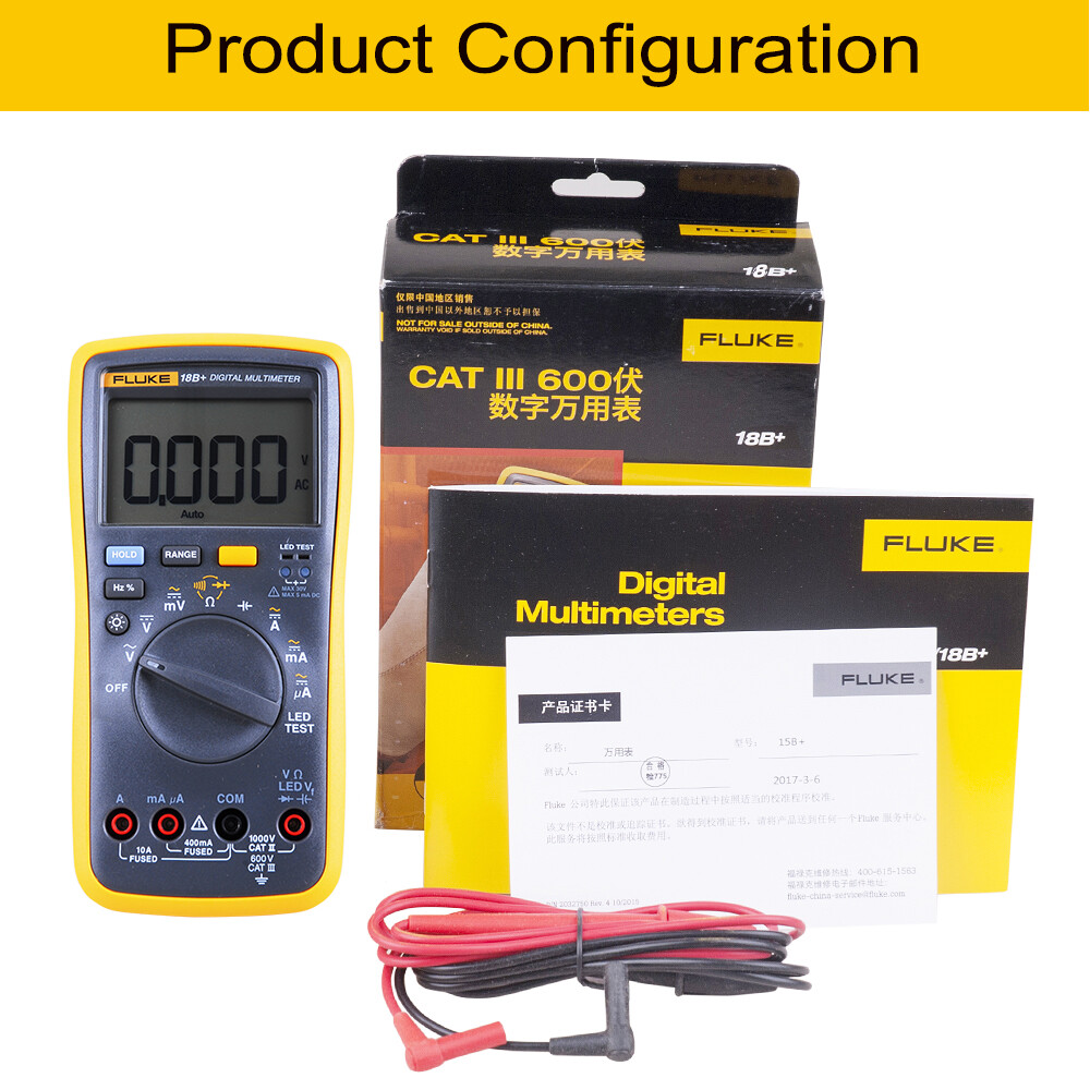 Fluke 18B+ AC/DC Voltage Current Digital Multimeter Auto/Manual Range LED Test