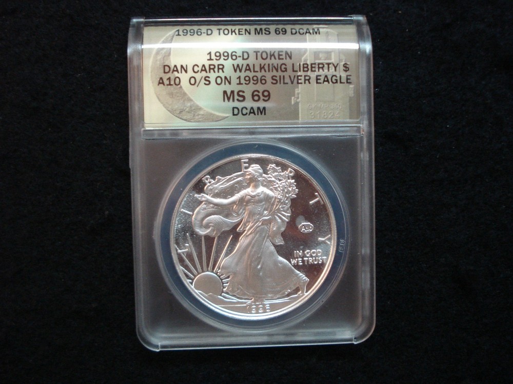 DANIEL CARR 1996-D WALKING LIBERTY $ O/S ON SILVER EAGLE