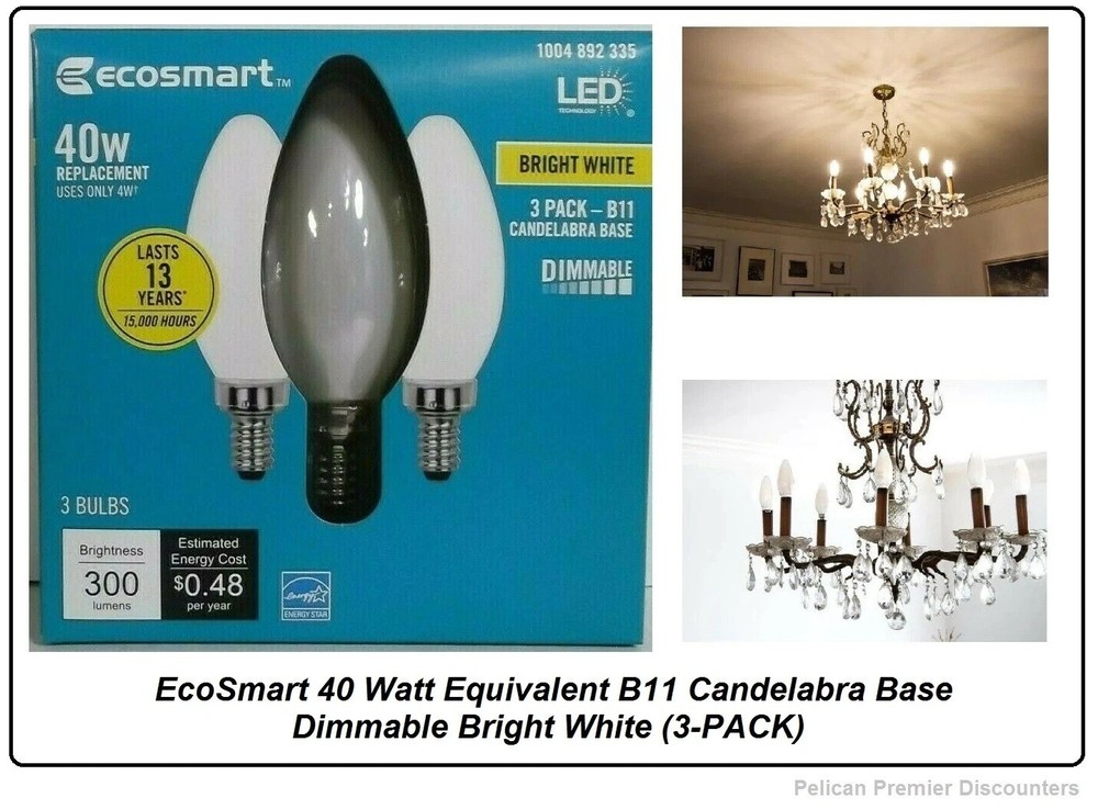 EcoSmart 40 Watt Equivalent B11 Candelabra Base Dimmable Bright White (3-PACK)