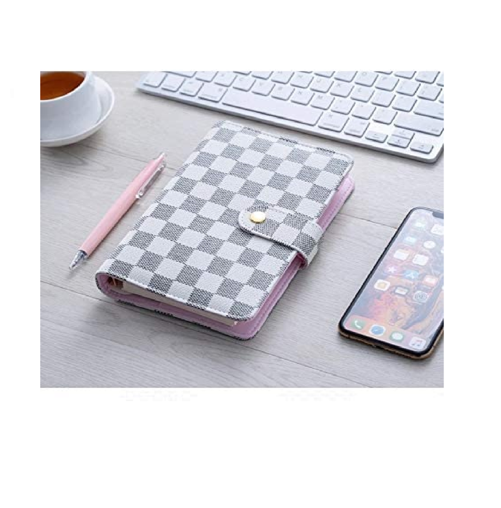 💗 Luxury Checkered A5 Agenda Binder Planner Journal Notepad Gift White/Beige