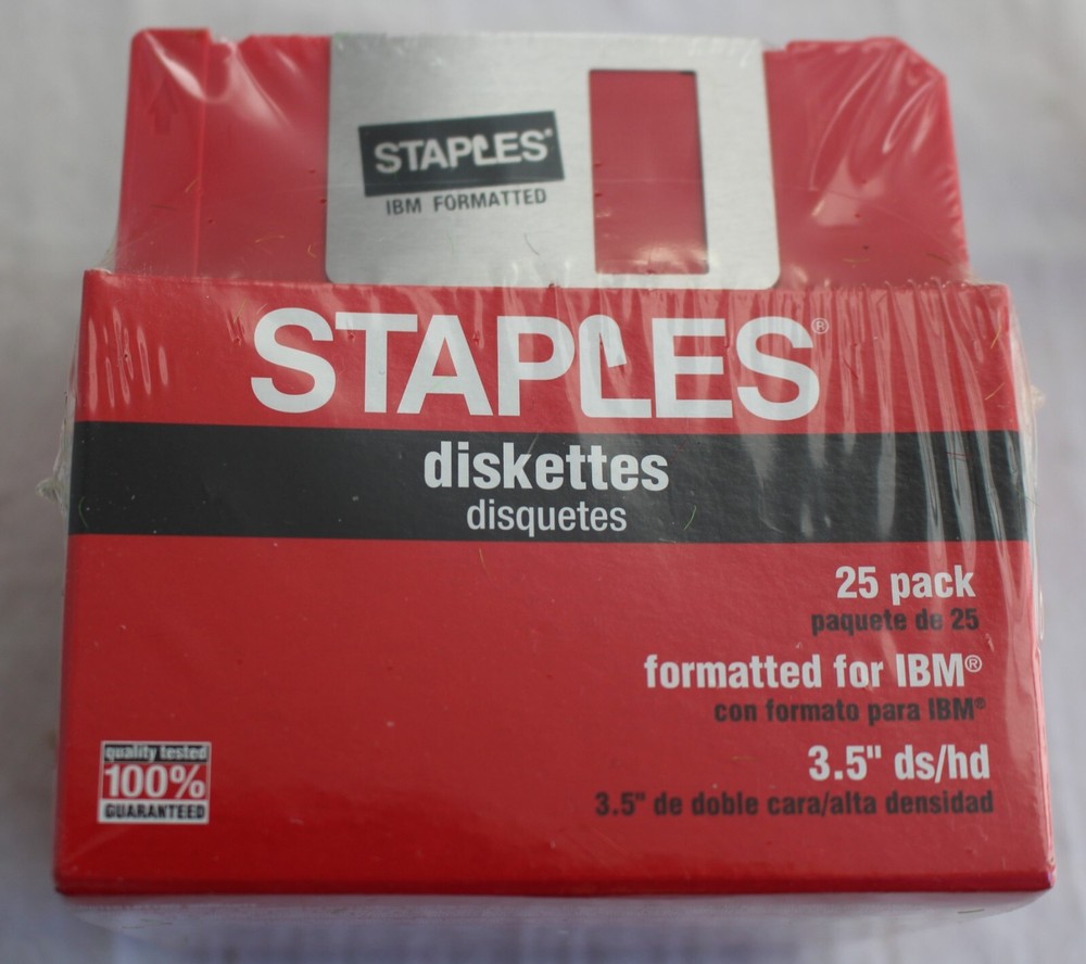 Staples 3.5" Floppy Disks Diskettes 25 Pack Multi-Colored Pack Formatted for IBM