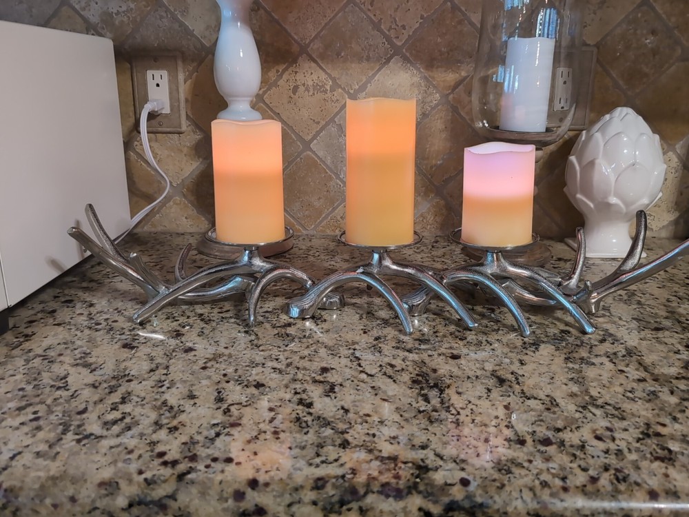 Candelabras Candle Holders 3 Silver Antlers