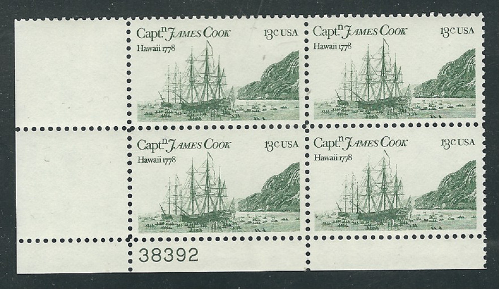 Scott # 1733...13 Cent.... Capt. Cook's Ship....2 Plate Blocks