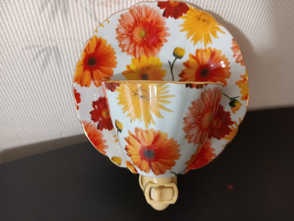 Forinalities By Baum Bros. Daisy Pattern Tea Cup/Saucer Working Night Light