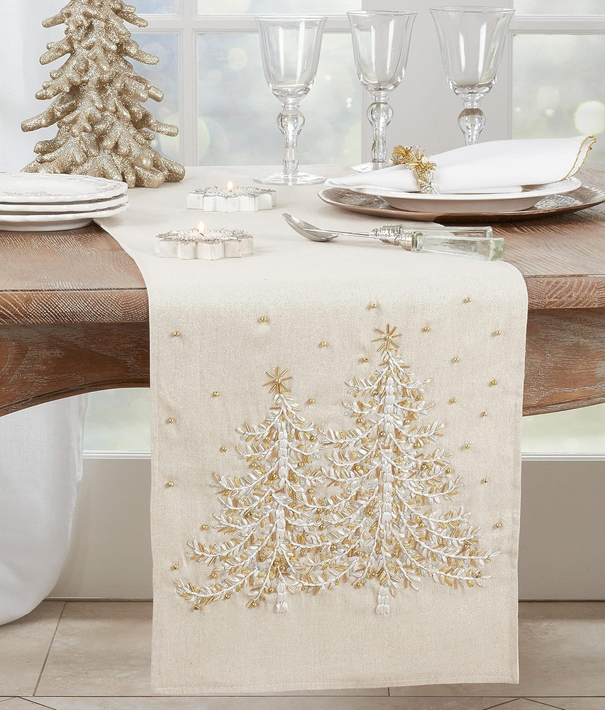 Embroidered Christmas Tree Table Runner
