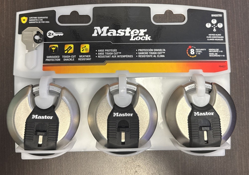 Master Lock Shrouded Padlock 3 Pack New Keyed Alike M40XTRI