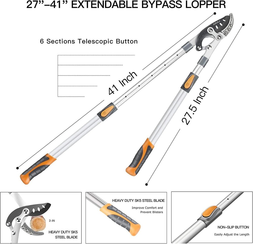27-41'' Extendable Anvil Loppers Heavy Duty Tree Trimmer Chops Thick Branches
